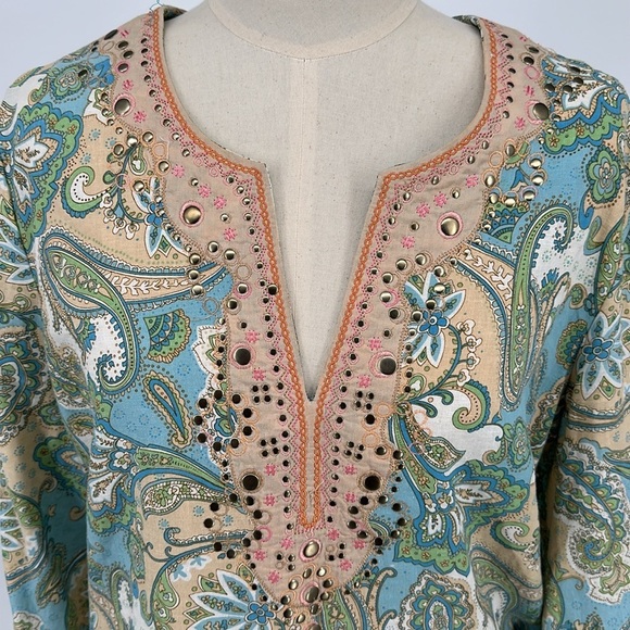 Cynthia Rowley Paisley Floral Linen/Cotton Blend Women's Size Large - Picture 2 of 10